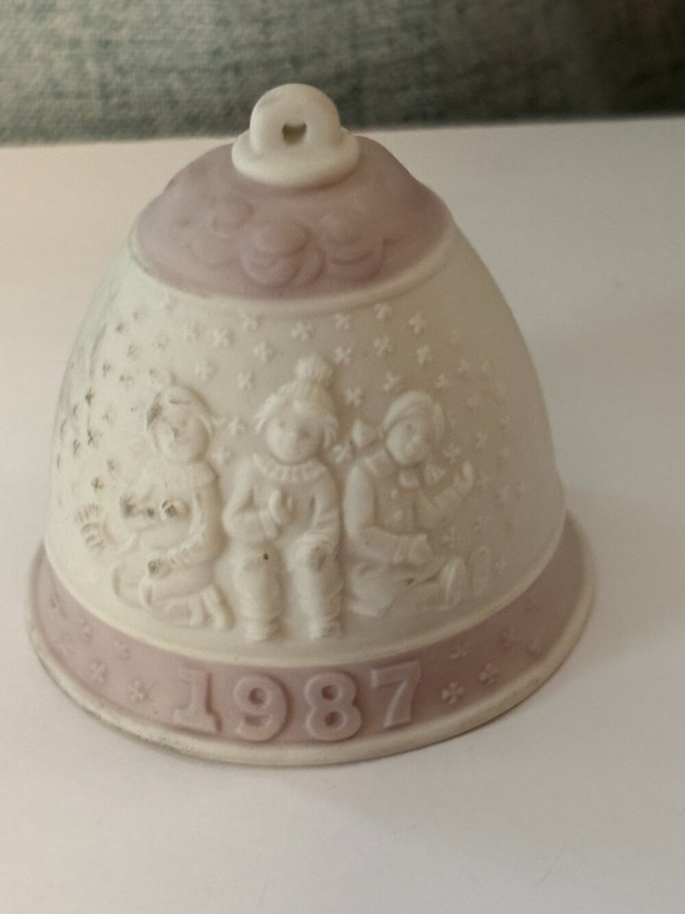 Lladro 1987 Christmas Bell Ornament Children in Snow